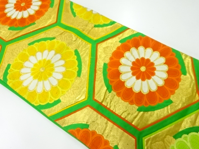 アンティーク　亀甲に菊模様織り出し袋帯(材料)